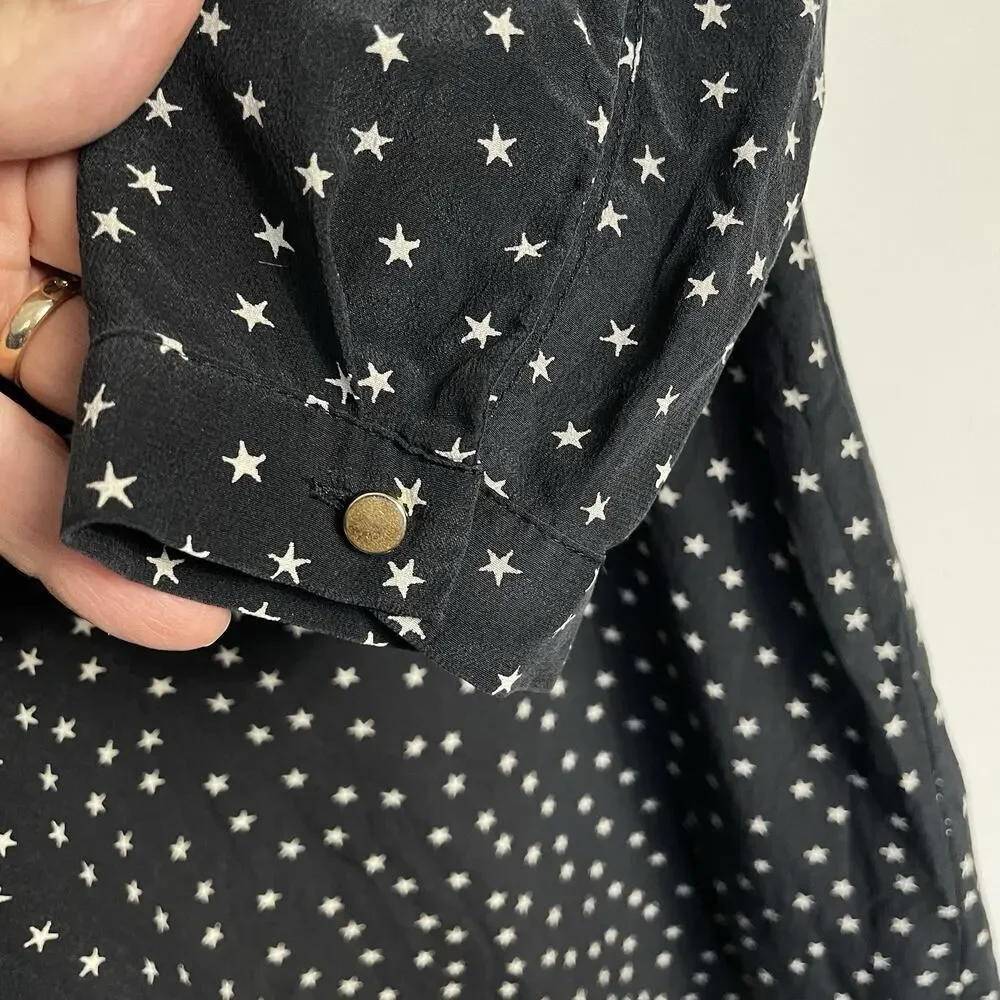 Madewell 100% Silk Swing Dress Size XS Black Star Print Holiday Party Career - Picture 7 of 12